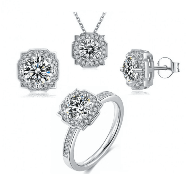 18К АЛТААР БҮРСЭН 925 СОРЬЦТОЙ МӨНГӨН МОИССАНИТ АЛМААЗАН ХОСЛОЛ